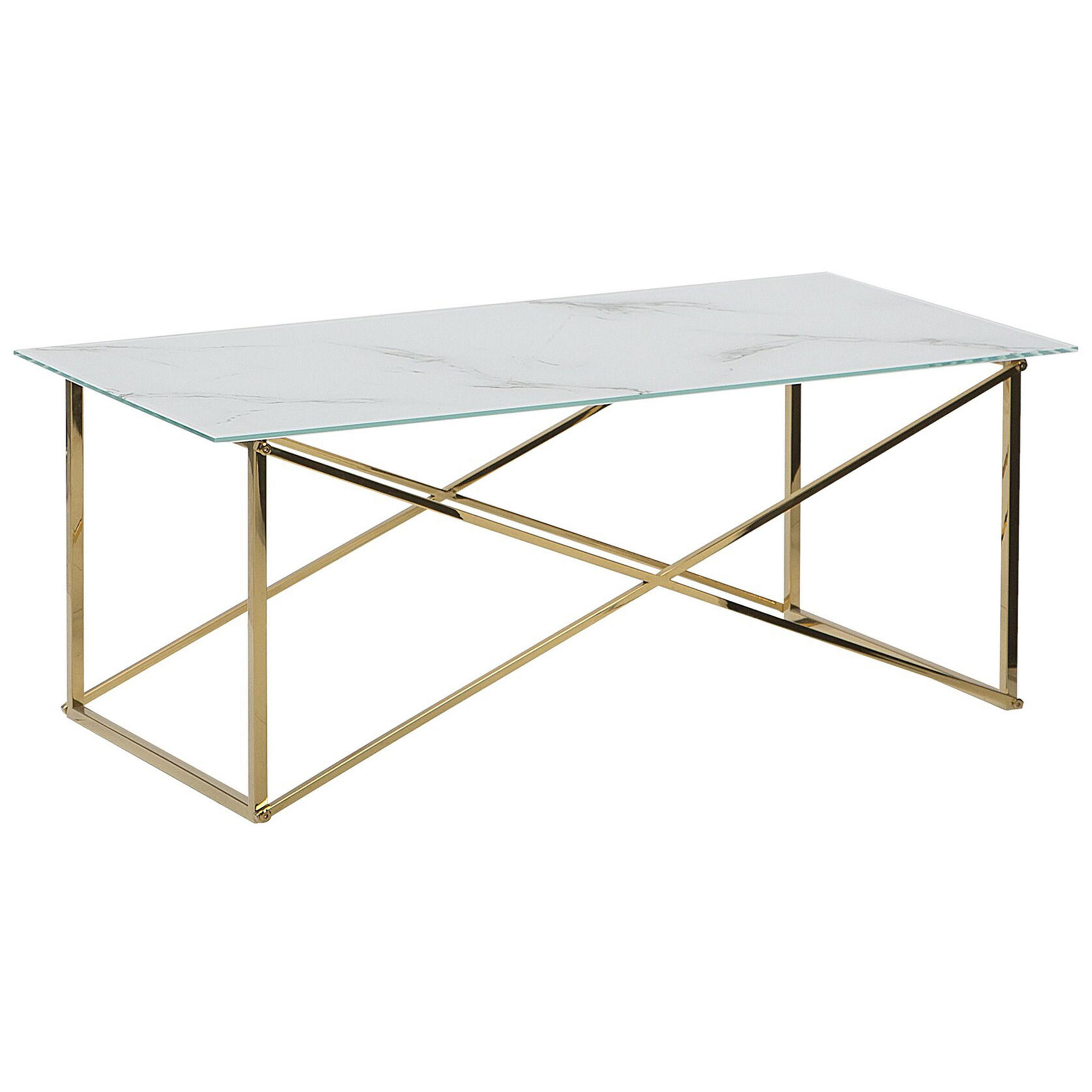 Beliani KONFERENČNÍ STOLEK Mramor Look bílý/zlatý obdélníkový 100/50 cm Emporia