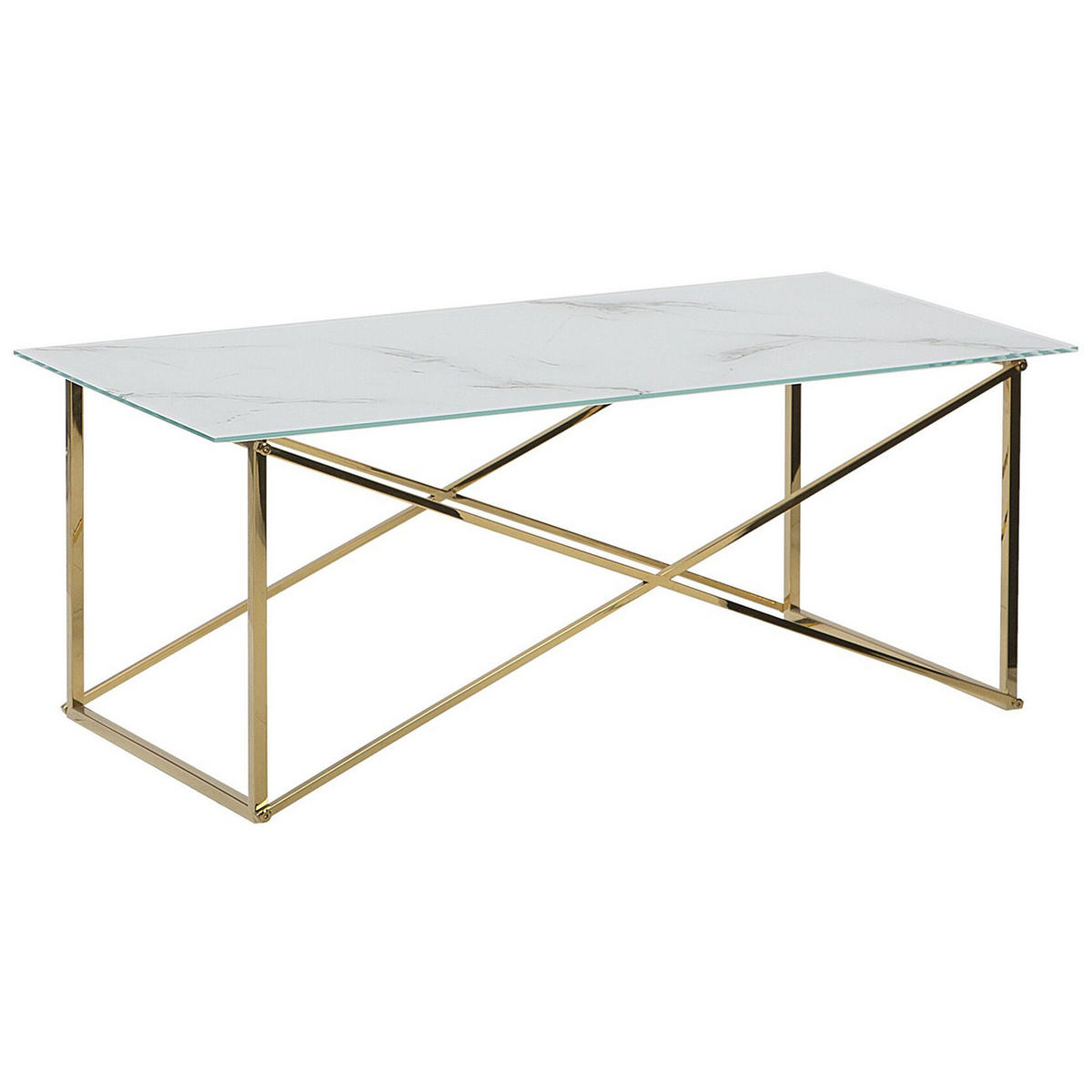 COUCHTISCH Marmor Optik weiß/gold rechteckig 100/50 cm Emporia - Goldfarben/Weiß, Glas (50/100/40cm) - Beliani