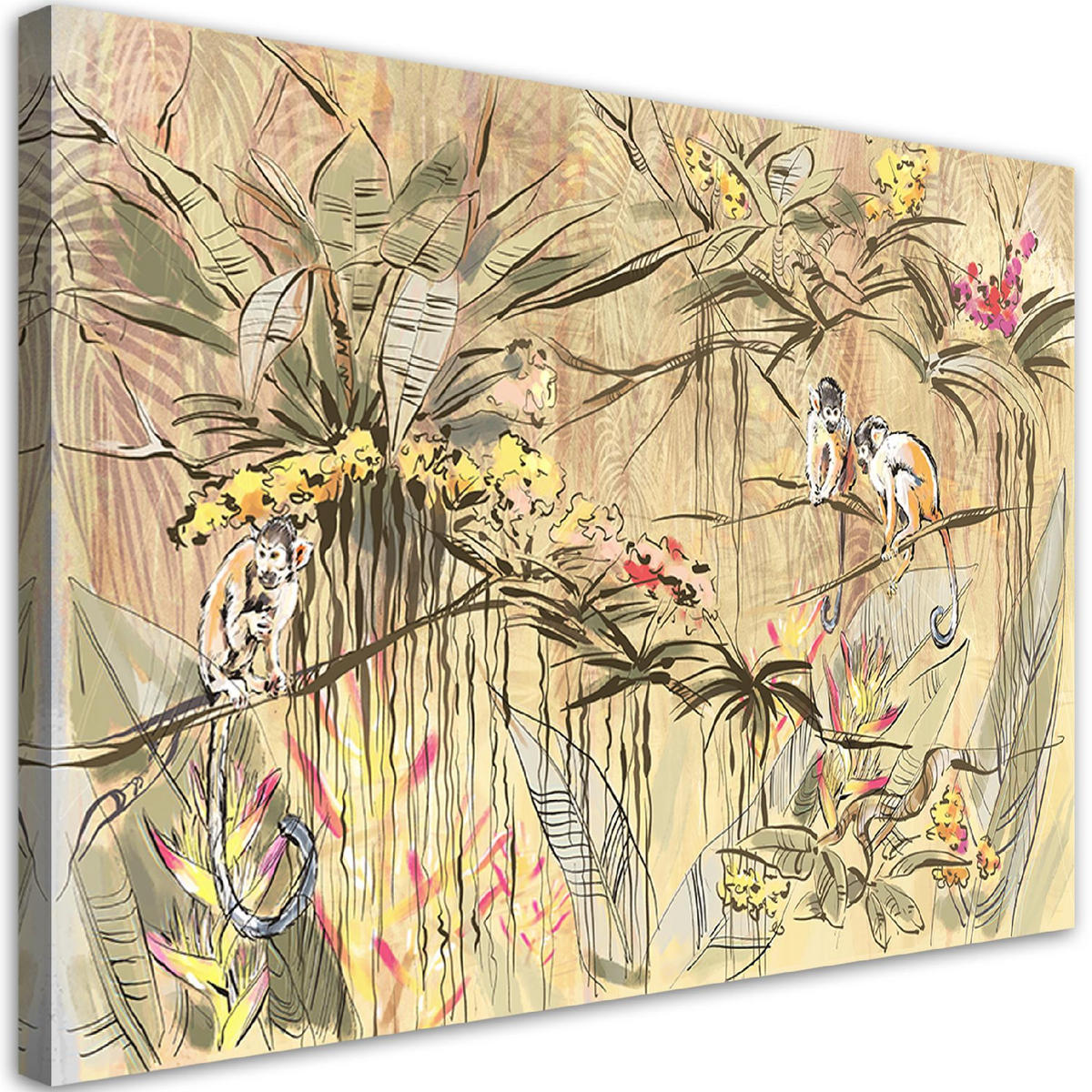 WANDBILD affen im dschungel - Beige, Textil (60/40cm) - Feeby