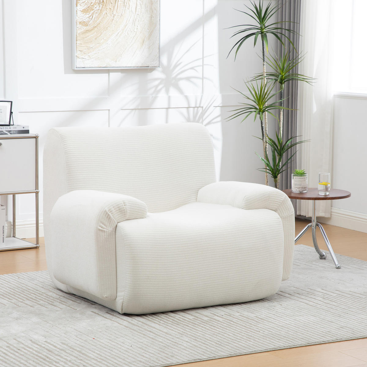 SESSEL DE-35123 mit Hocker Ivory - Weiß, Textil (94/78.5/113cm) - ComfortXL