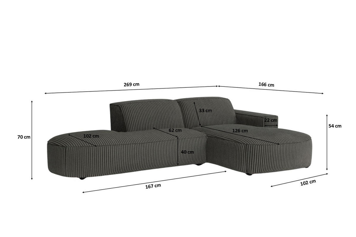 ECKSOFA Cursal Atelier, Stoff Poso, Grau, Rechts - Grau, Holz (269/166cm) - Kaiser Möbel