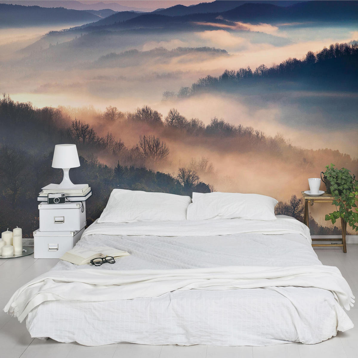 FOTOTAPETE Nebel bei Sonnenuntergang 336/225 cm - Eichefarben, Papier (336/225cm) - Bilderwelten