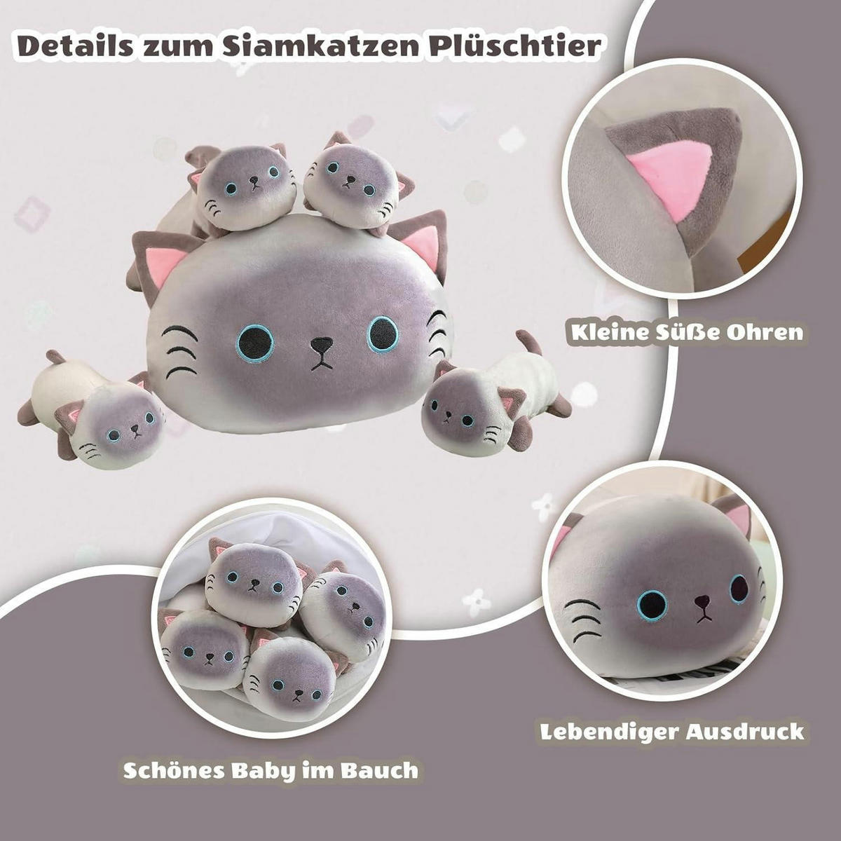 PLÜSCHKISSEN 5-teiliges Set Katzenbabys - Grau, Textil (22/50cm)