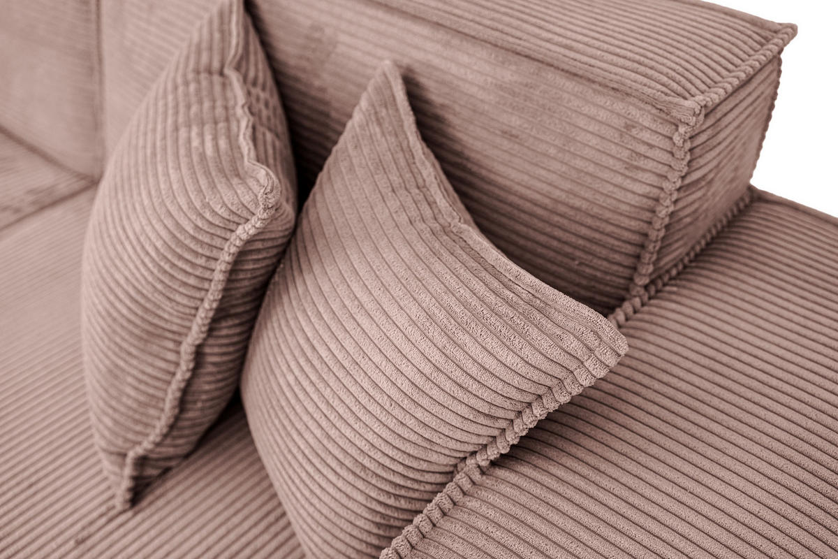 ECKSOFA Hana Loft 3-Sitzer Ecke Rechts, Cordstoff Chenille, Altrosa Rosa 241/80/168 cm - Schwarz/Rosa, Textil/Metall (241/168cm) - WFL GROUP