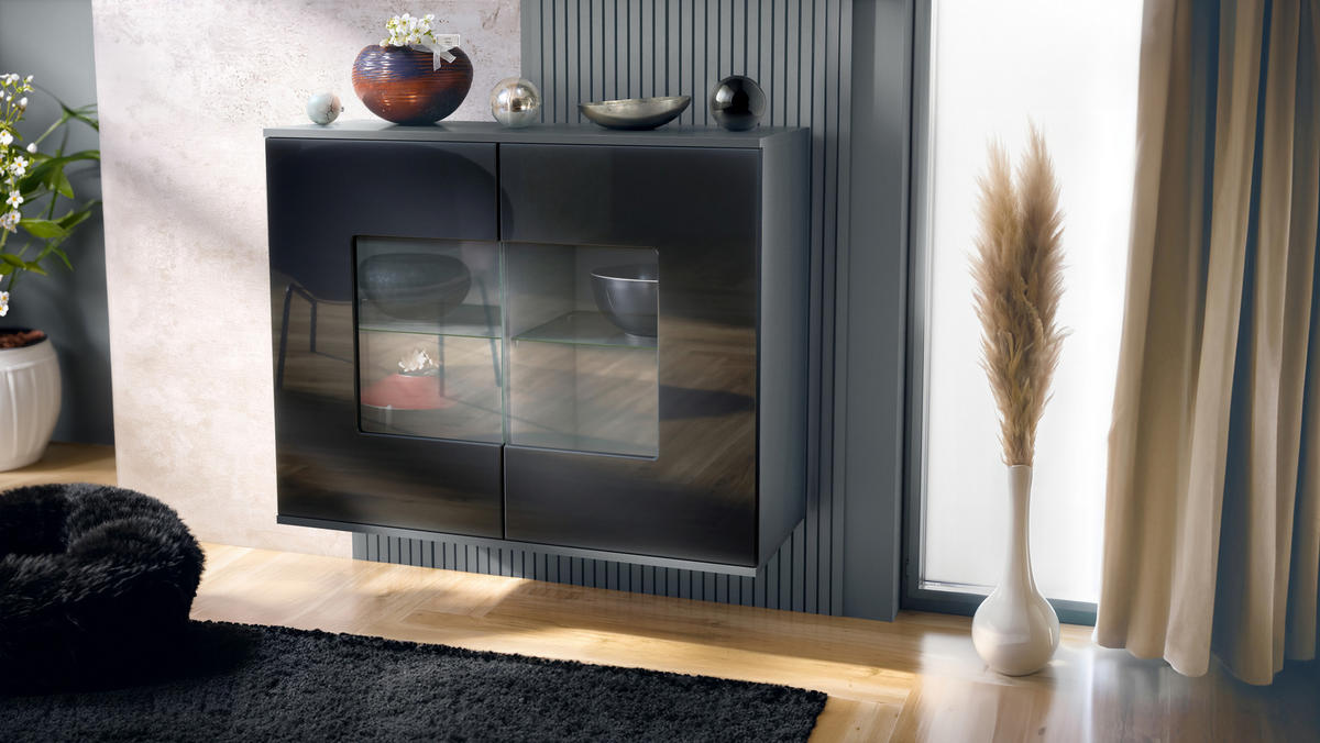 KOMMODE Grömitz Schwarz Hochglanz - Schwarz Hochglanz, Holzwerkstoff (92.5/73.5/35cm) - Vladon