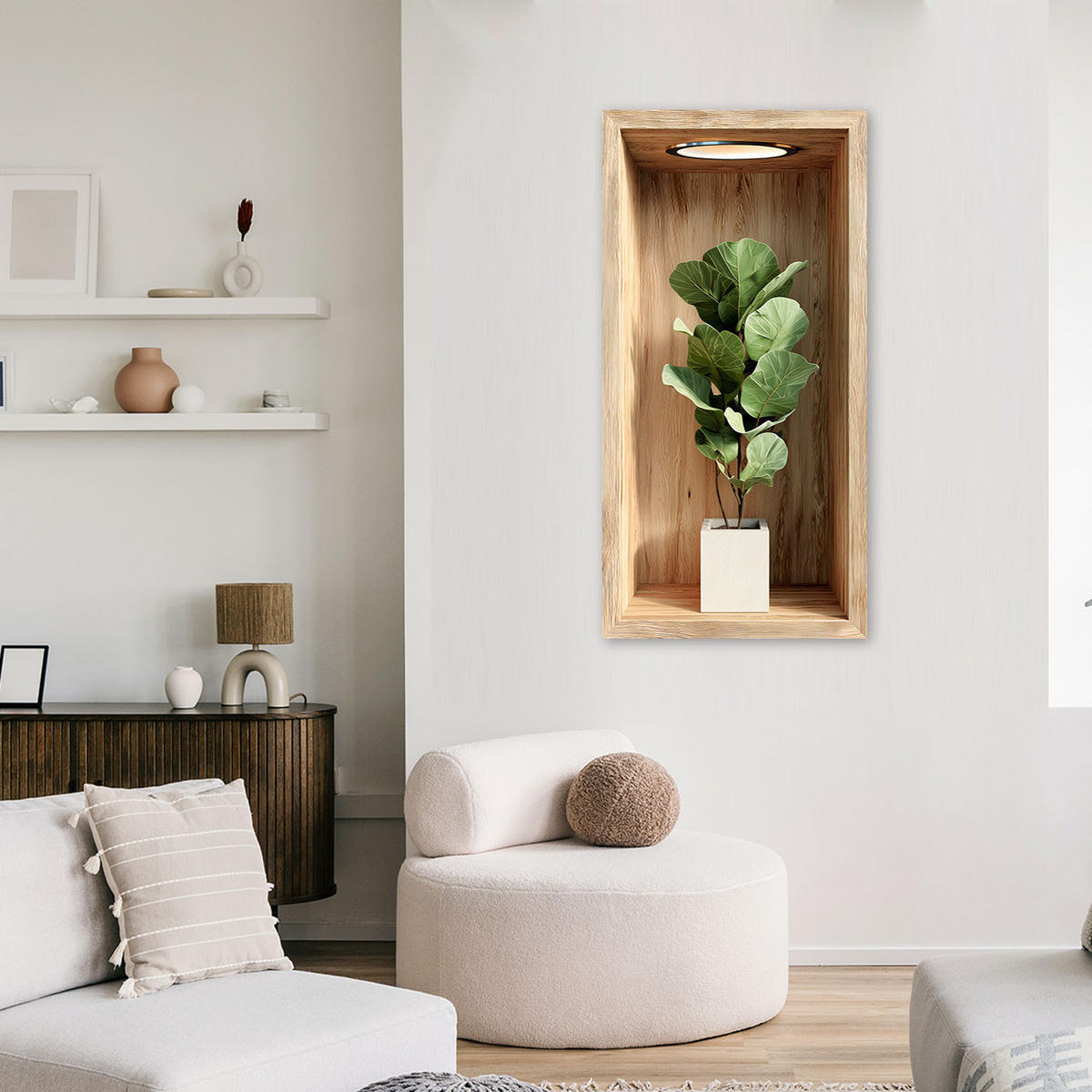 LEINWANDBILD Pflanzenblätter in einer Holzvertiefung 40x80cm - Braun, Textil (40/80cm) - Feeby