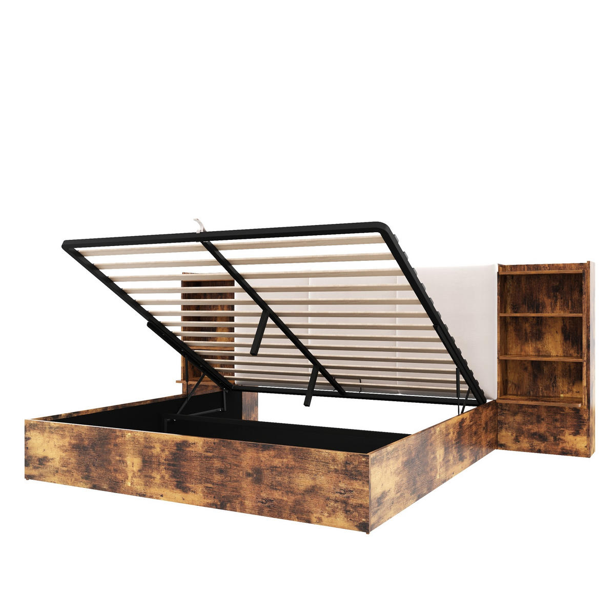 STAURAUMBETT 180/200 cm mit Hydraulik und LED, DE-41841, in Braun - Braun, Holzwerkstoff (180/200cm) - ComfortXL