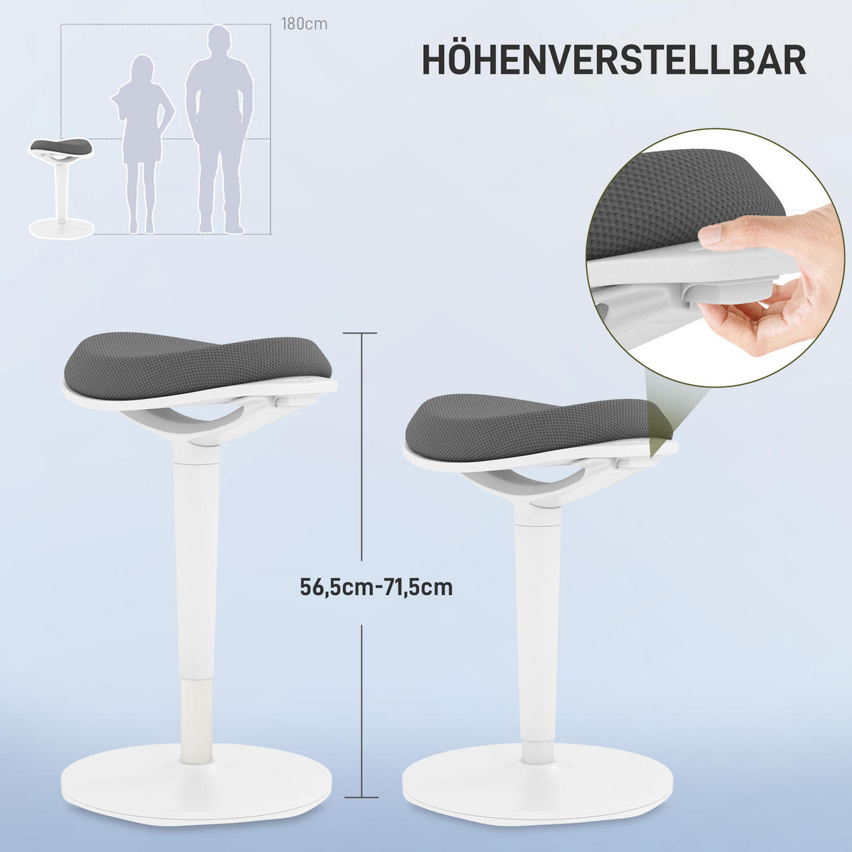 SITZHOCKER, ergonomischer, Mesh, Grau - Grau, Kunststoff (35.5/71.5/42.5cm) - HOMCOM