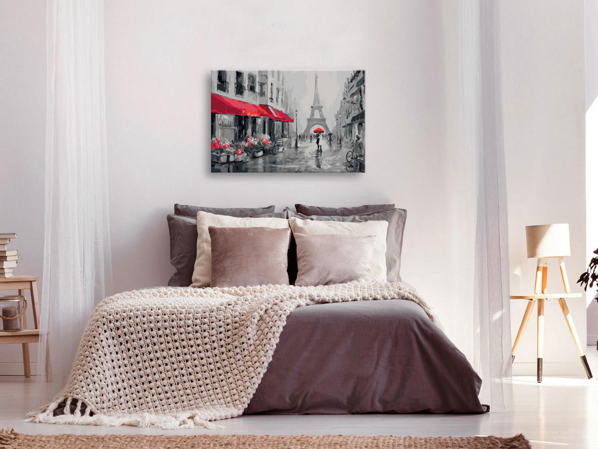 MALEN NACH ZAHLEN Grau 60/40 cm - Rot/Grau, Textil (60/40cm) - KUNSTLOFT