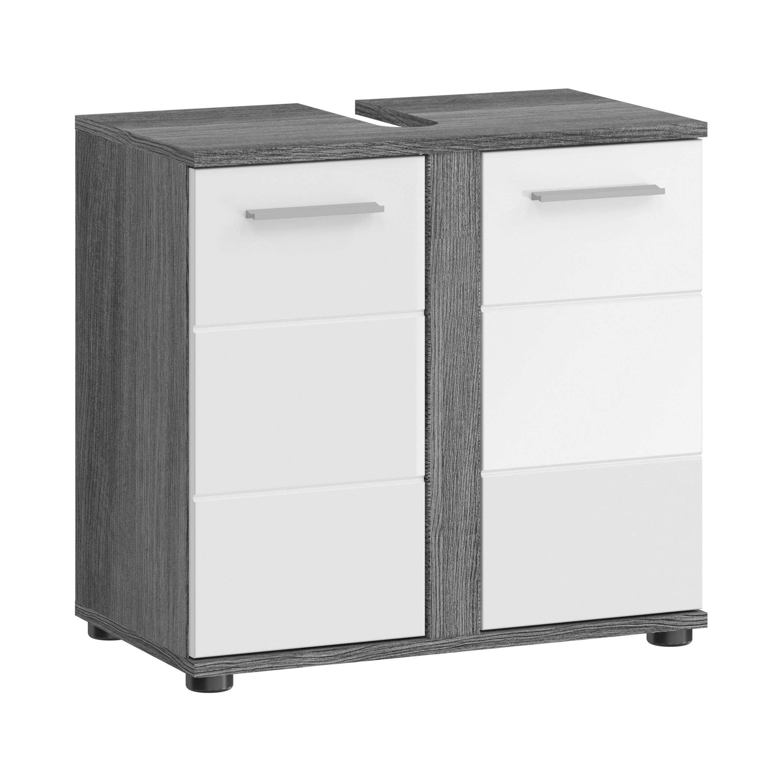 WASCHBECKENUNTERSCHRANK Flint Bad in Rauchsilber Nb. und weiß hochglanz B/H/T: 60x57x34 cm - Silberfarben, Holz (57/60/34cm) - Homes & Jones