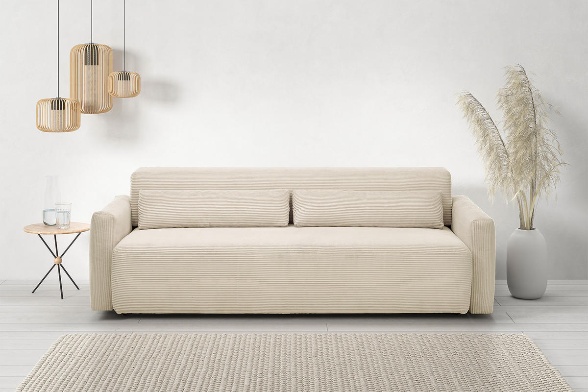 SCHLAFSOFA NEO Cremeweiß Cord - Creme/Schwarz, Kunststoff/Textil (233/75/108cm) - KAWOLA
