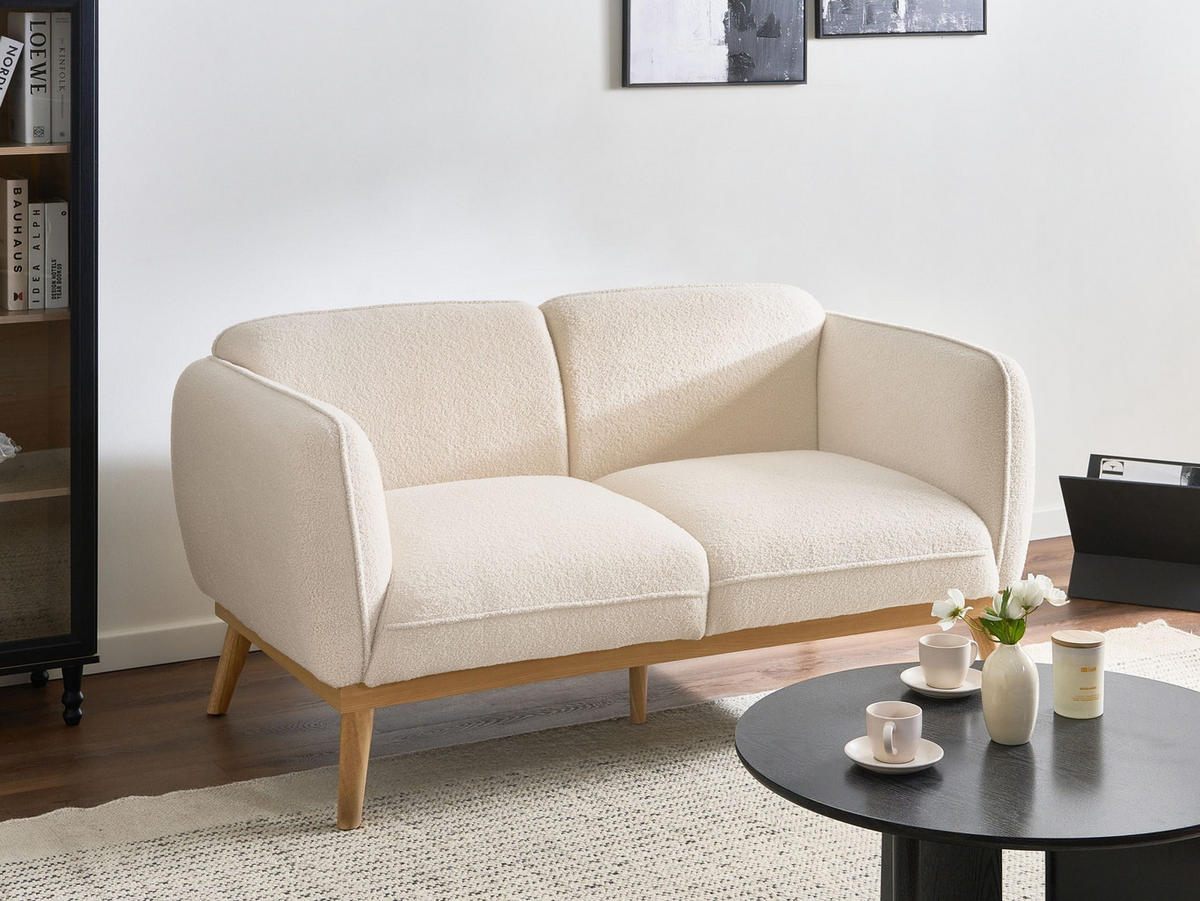 POHOVKA 2-místná Bouclé Světle béžová Ljung - světle hnědá, textil (160/82/82cm) - Beliani