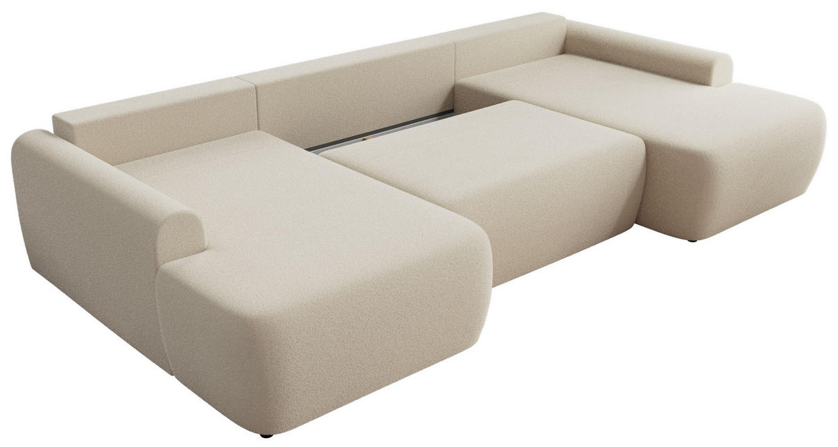 WOHNLANDSCHAFT CUBO U Beige Boucle - Beige/Schwarz, Kunststoff/Textil (370/100/187cm) - MKS