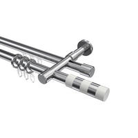 RUNDROHR-INNENLAUF-GARDINENSTANGEN-SET Prestige Mavell 320 cm (geteilt in 2 x 160 cm), 2-läufig, 20 mm Ø Chrom - Chromfarben/Weiß, Metall (320cm) - INTERDECO