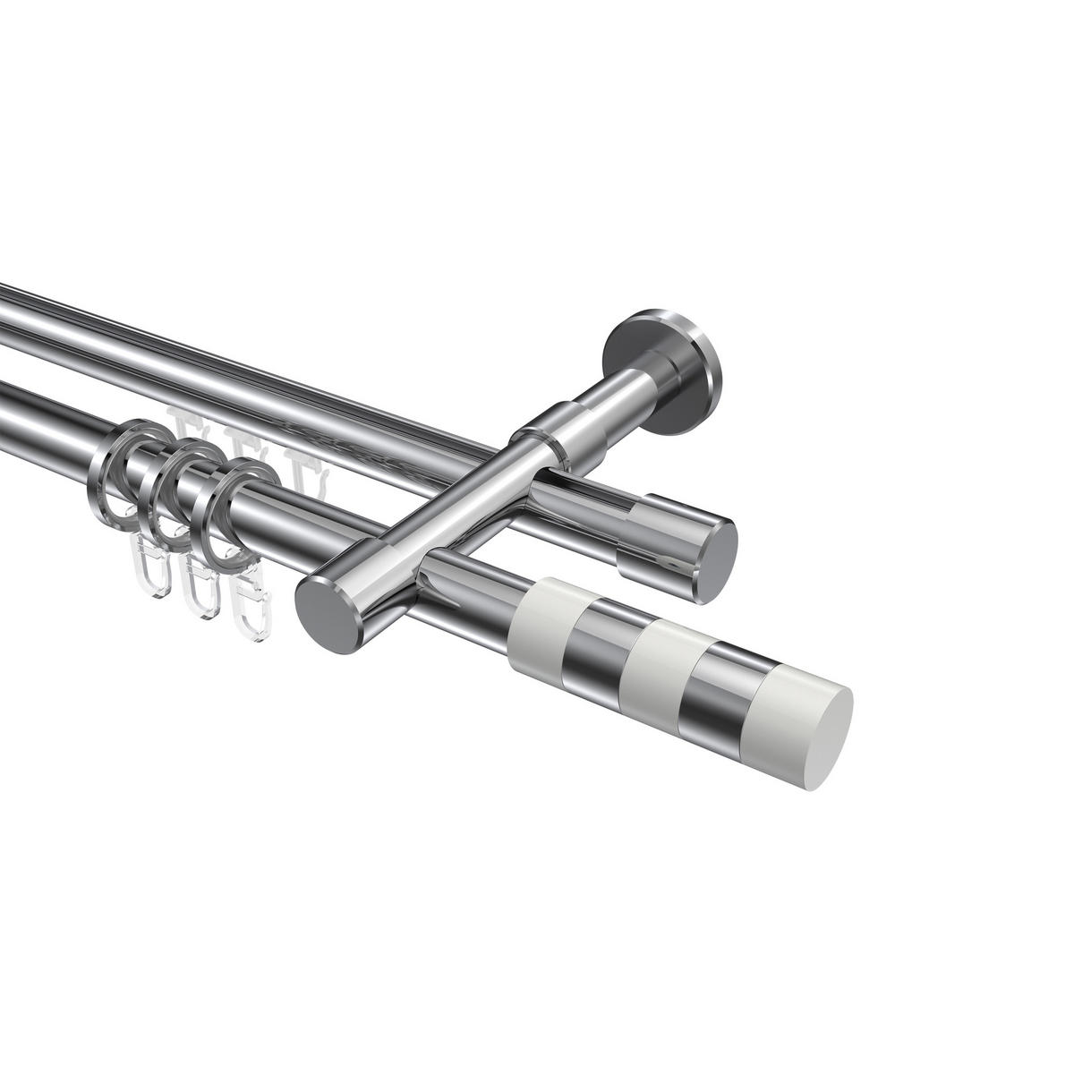 RUNDROHR-INNENLAUF-GARDINENSTANGEN-SET Prestige Mavell 320 cm (geteilt in 2 x 160 cm), 2-läufig, 20 mm Ø Chrom - Chromfarben/Weiß, Metall (320cm) - INTERDECO