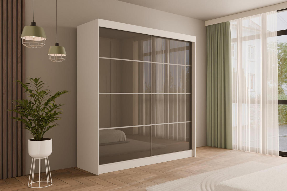 KLEIDERSCHRANK PEKA III - 200 cm - Weiß|Grau - Weiß/Grau, Holzwerkstoff (200/215/61cm) - ALTDECOR