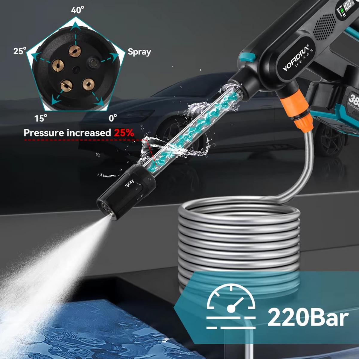AKKU HOCHDRUCKREINIGER 220 Bar – Bürstenlos, 3 Gänge, Makita 21 V - Schwarz, Metall (1/1cm) - Kaket