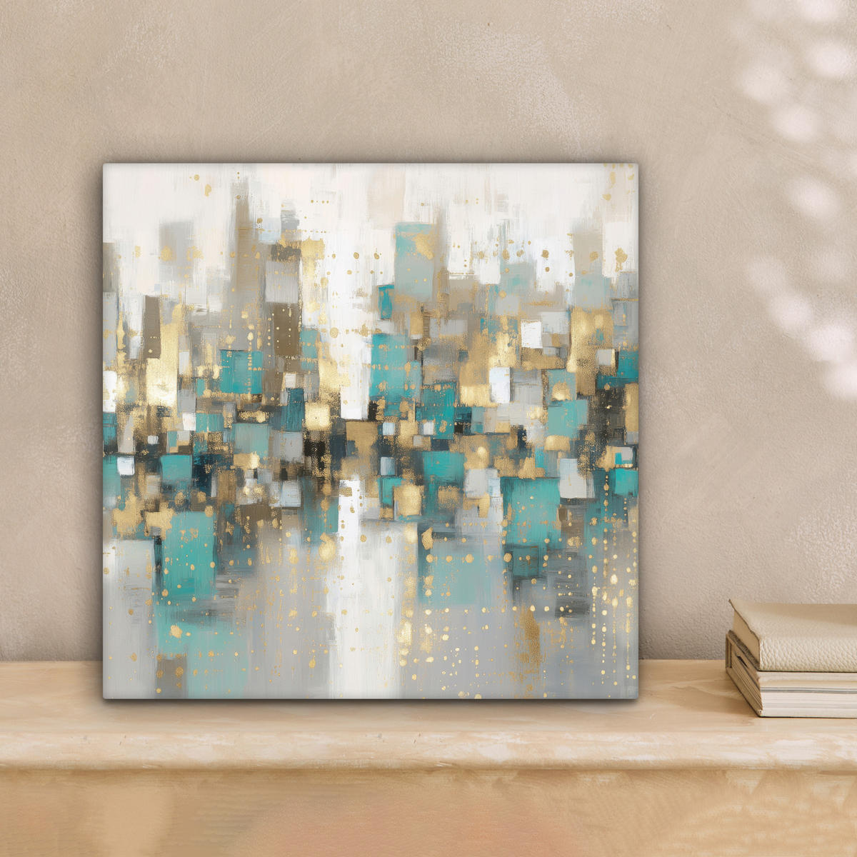 LEINWANDBILD Abstrakt - Blöcke - Gold - Skyline Deko Wohnzimmer 20x20 cm - Beige, Textil (20/20cm) - MuchoWow