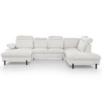 SEDACÍ SOUPRAVA Sora U s funkcí spaní, nastavitelnou hloubkou sedu, opěrkami hlavy a područkou, 365 cm, světle béžová, levá - černá/béžová, textil (365/107/235cm) - Beautysofa