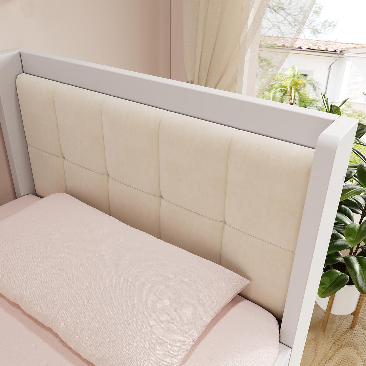 POLSTERBETT 90/200 cm Weiß aus Holz mit Ausziehbett - Weiß, Textil (90/200cm) - OKMYHOME