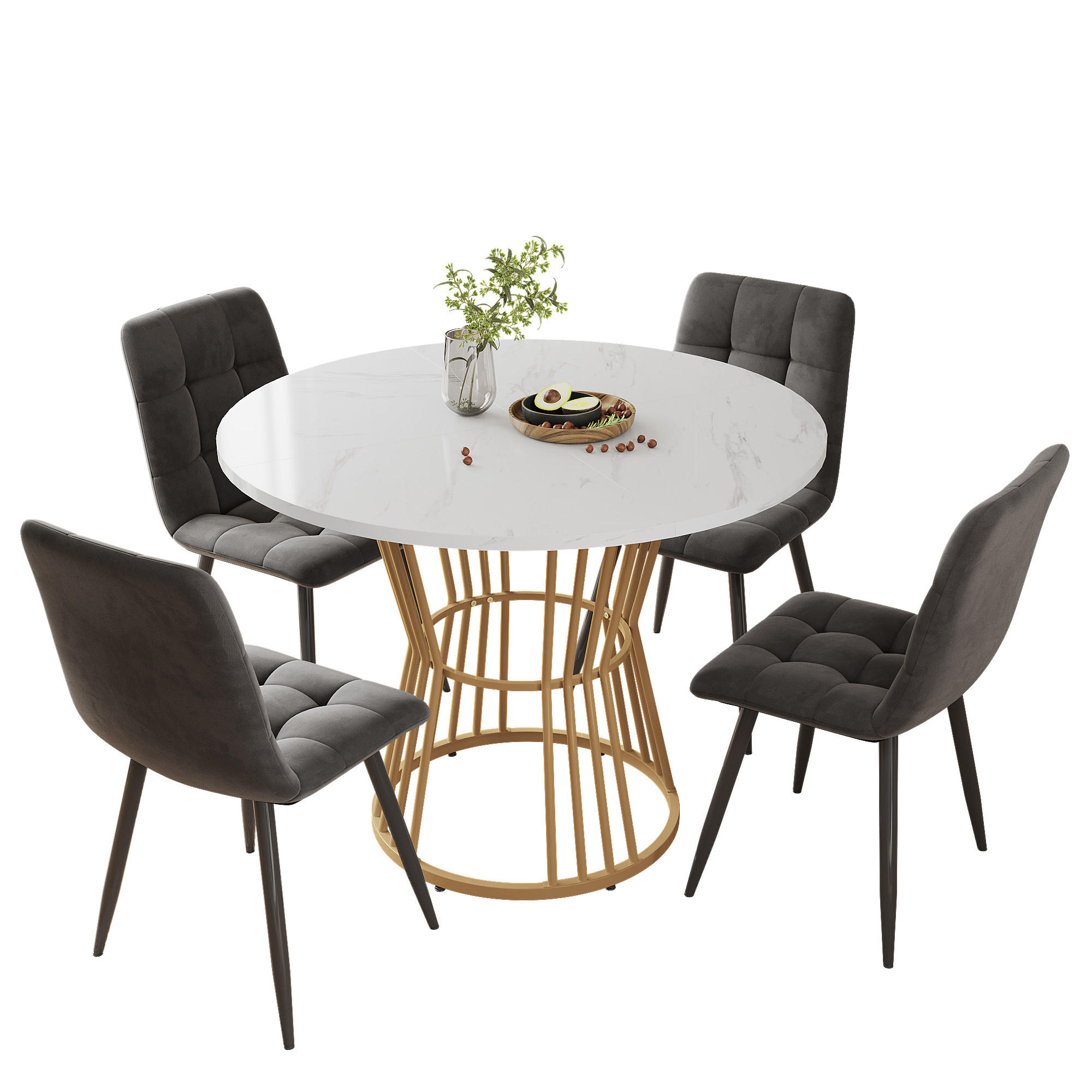 ESSGRUPPE DE-39142 runder 100 cm Tisch mit 4 Stühlen Dunkelgrau - Dunkelgrau, Holzwerkstoff (100/75/100cm) - ComfortXL
