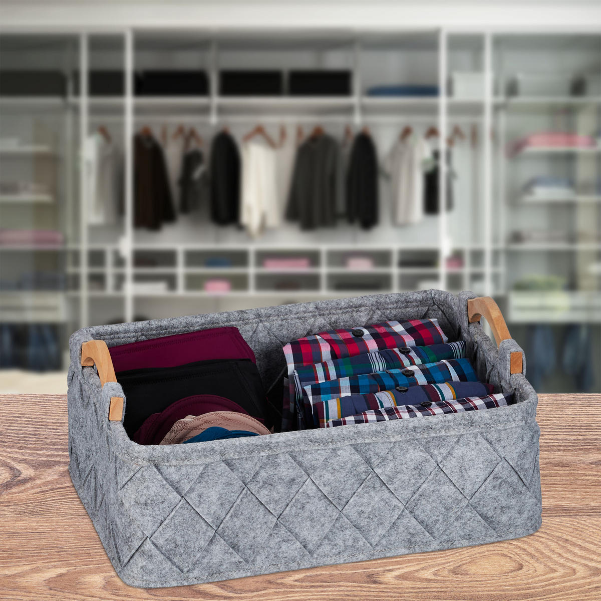 8-TLG.SCHRANK-ORGANIZER - Grau, Holz/Textil (42/19/31cm) - Relaxdays