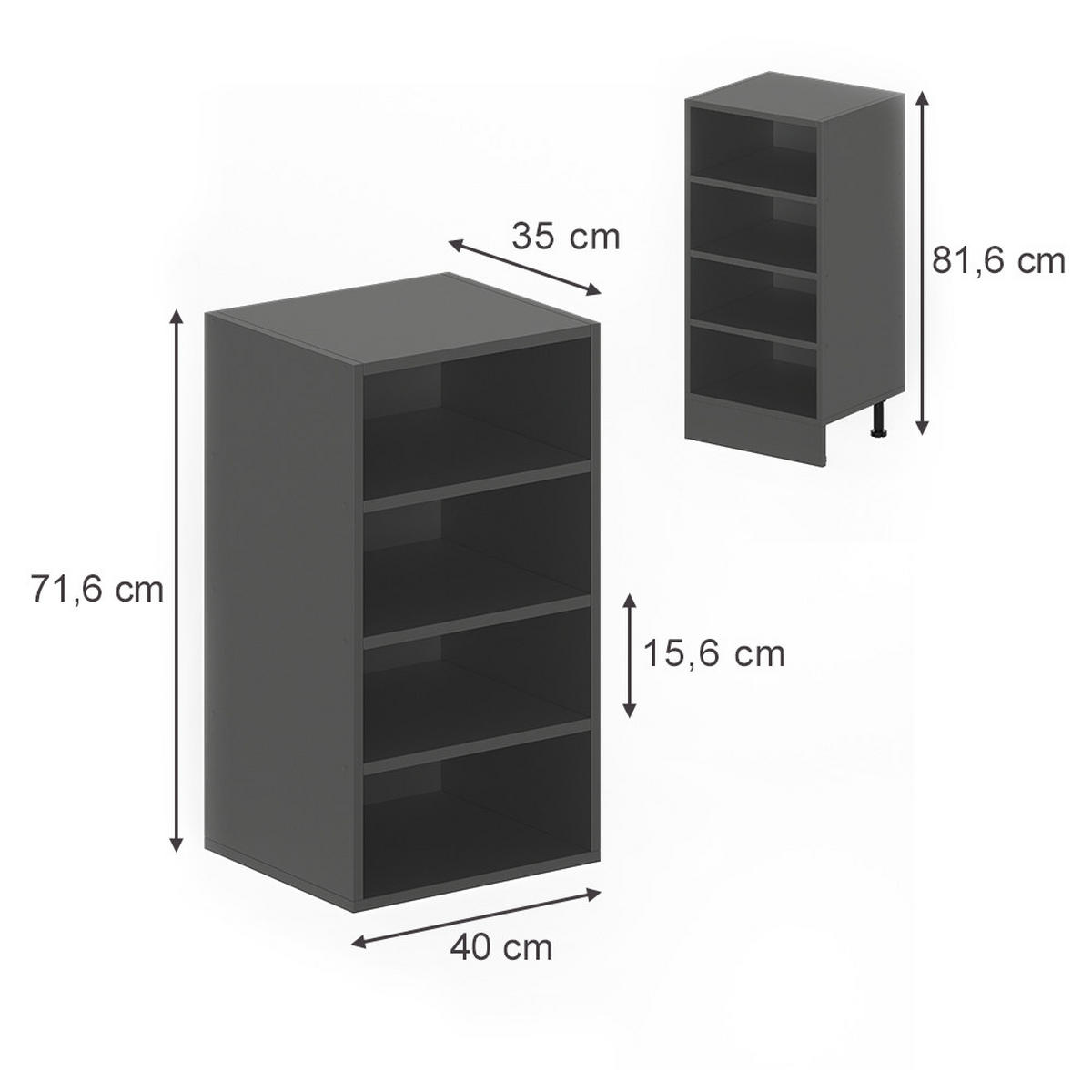 AUFBEWAHRUNGSREGAL Rula, Anthrazit, 40 x 81.6 cm - Anthrazit, Holzwerkstoff (40/350/35cm) - Vicco