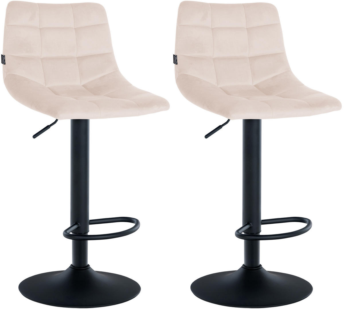 BARHOCKER 2er Set Samt beige - Beige/Schwarz, Textil/Metall (43/87/46.5cm) - CLP