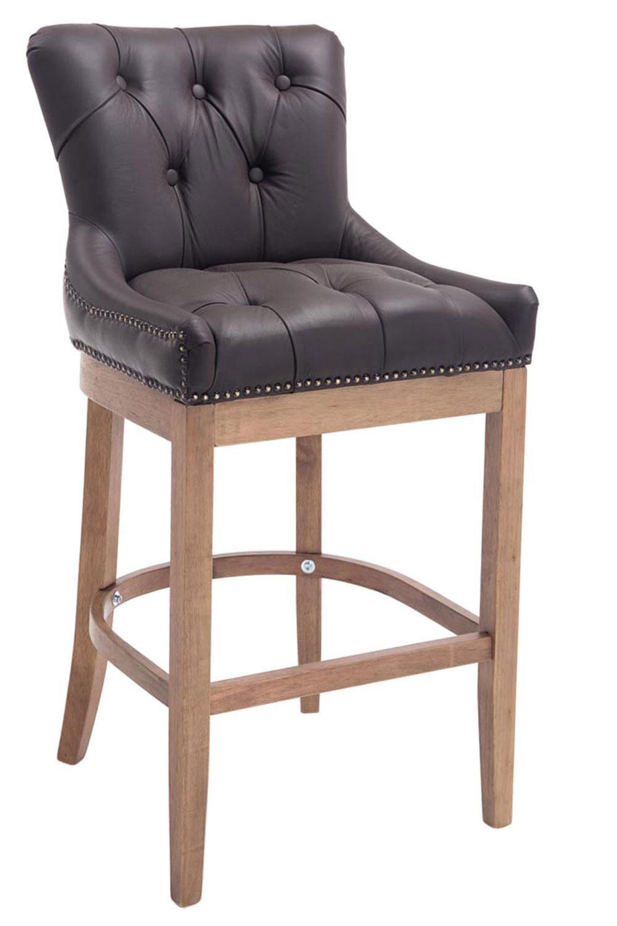 BARHOCKER 2er Set Echtleder braun - Naturfarben/Braun, Leder/Holz (55/109/57cm) - CLP