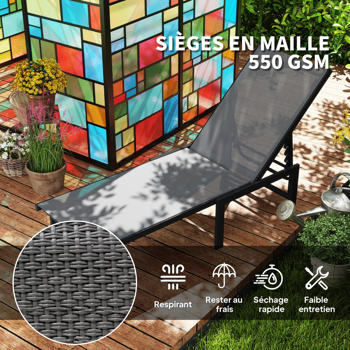 SONNENLIEGE DE-15681 5-fach verstellbar, Textilene-Bezug Grau - Grau, Metall (60/84/166cm) - ComfortXL