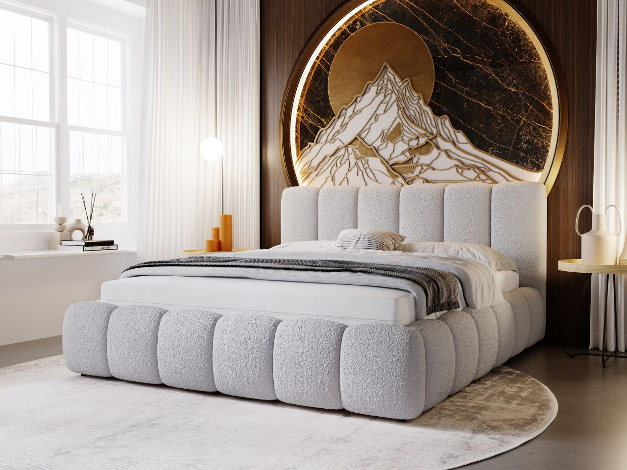POLSTERBETT Cloud 180x200 Bouclé-Stoff Hellgrau - Hellgrau, Textil (180/200cm) - Graingold