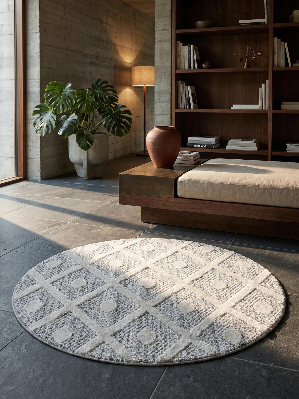 TEPPICH Wohnzimmer 3D Geometrisch Modern Waschbar OEKO-TEX Rund Grau 200x200 cm Gekettelt – EISACK - Grau, Textil (200/200cm) - KADIMA DESIGN