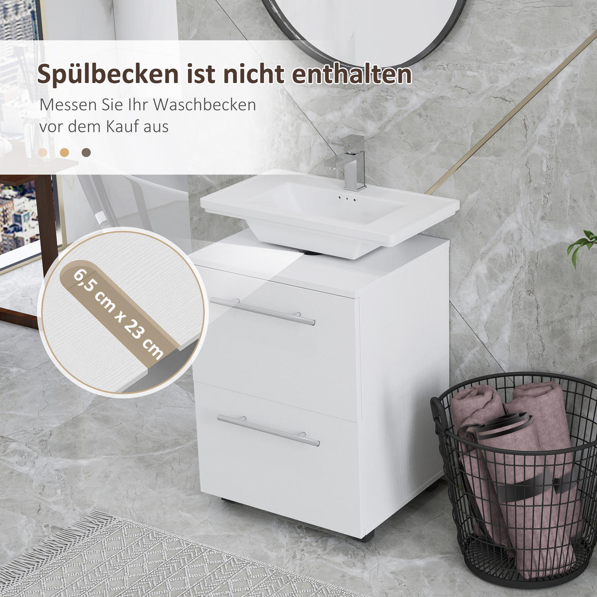 WASCHBECKENUNTERSCHRANK Unterschrank mit Schrankfach, Schublade Weiß - Weiß, Holzwerkstoff (35.5/59/41.5cm) - HOMCOM