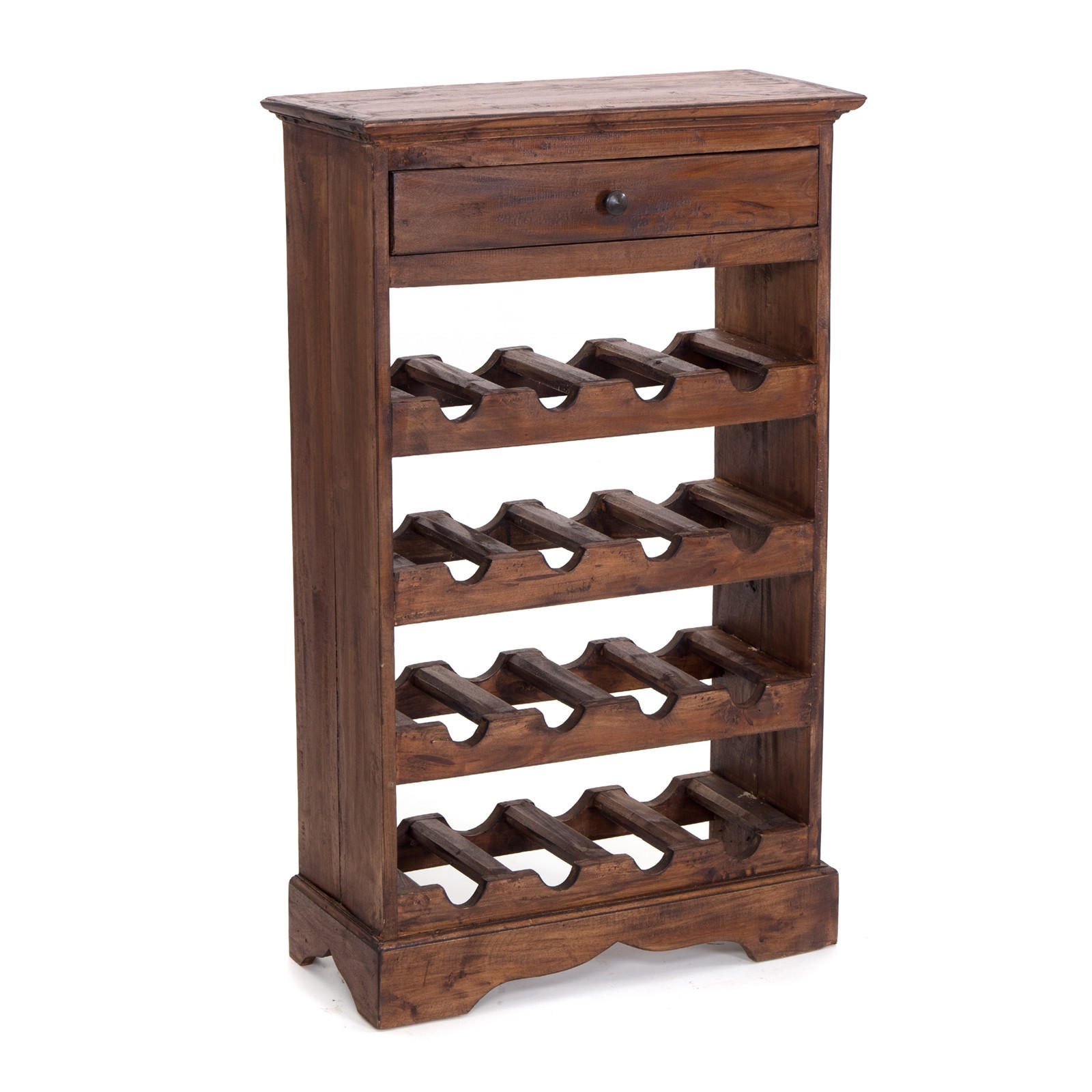 FLASCHENREGAL CORTEZ 85 Recyclingholz massiv, für 16 Flaschen, mit Schublade 02 hellbraun - Hellbraun, Holz (55/85/23cm) - DESIGN DELIGHTS