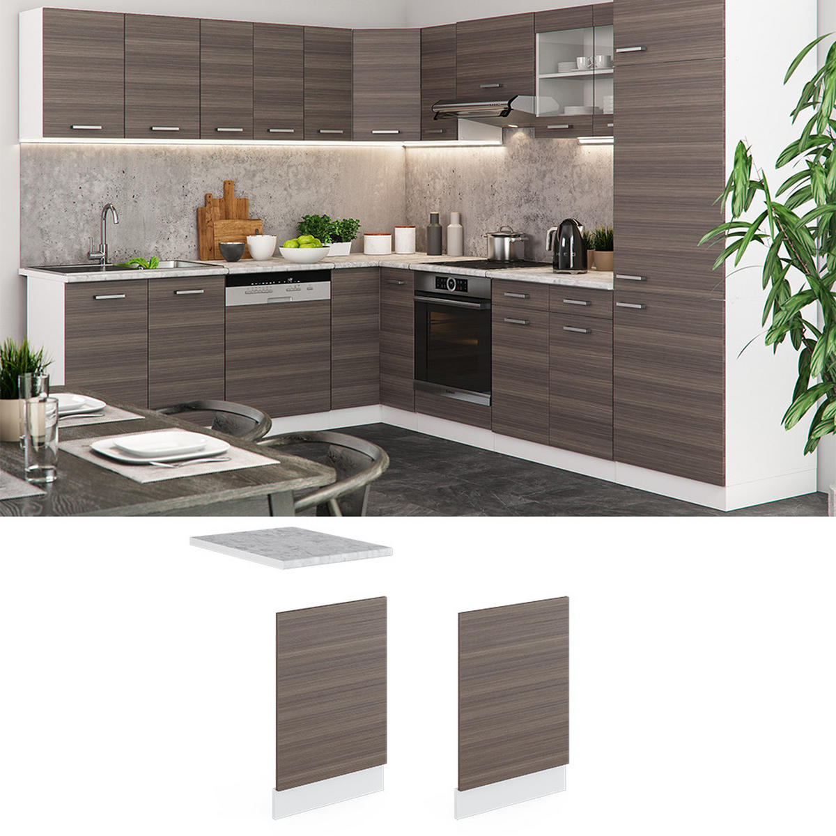 FRONTBLENDE R-Line Grau 45 cm ohne AP - Weiß/Braun, Holzwerkstoff (45/57.2/1.6cm) - Vicco