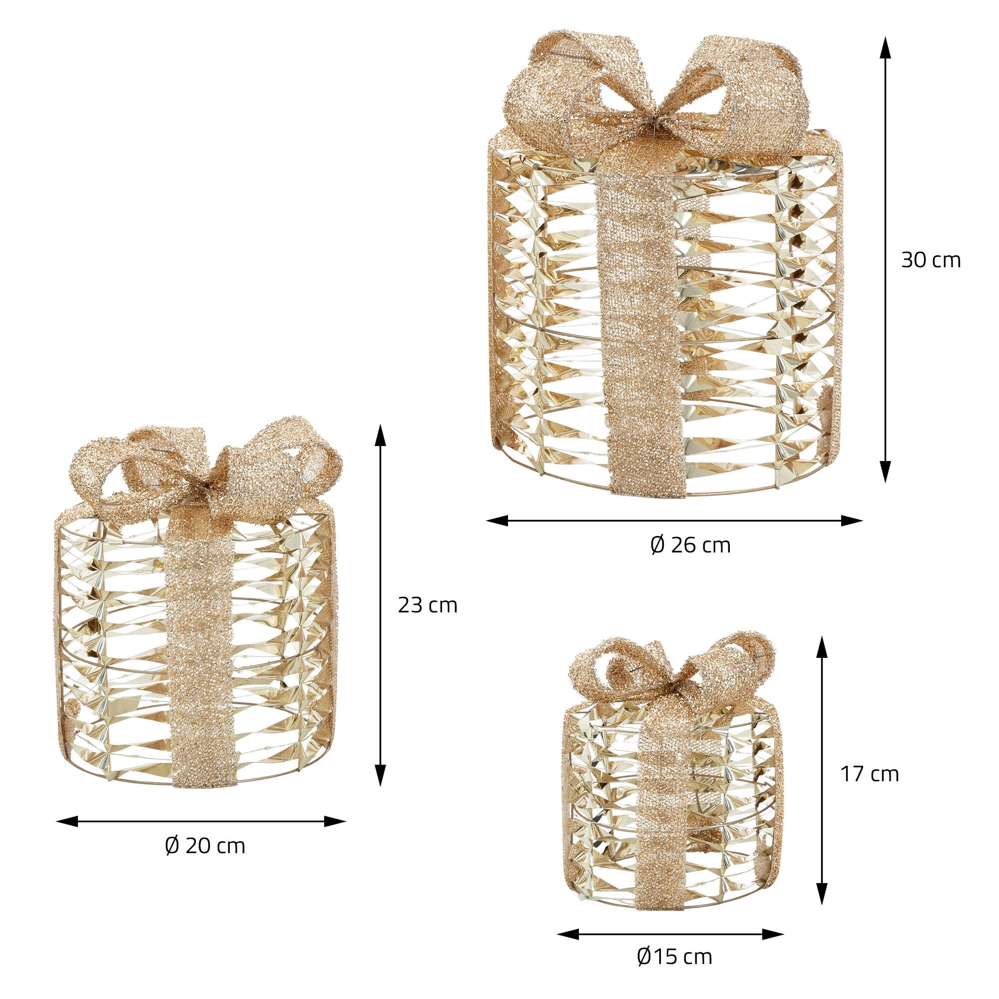 Thumbnail - Home Styling Collection Led-Lichtdekoration, Gold, Metall, 25x30x25 cm, Dekoration, Weihnachtsdekoration