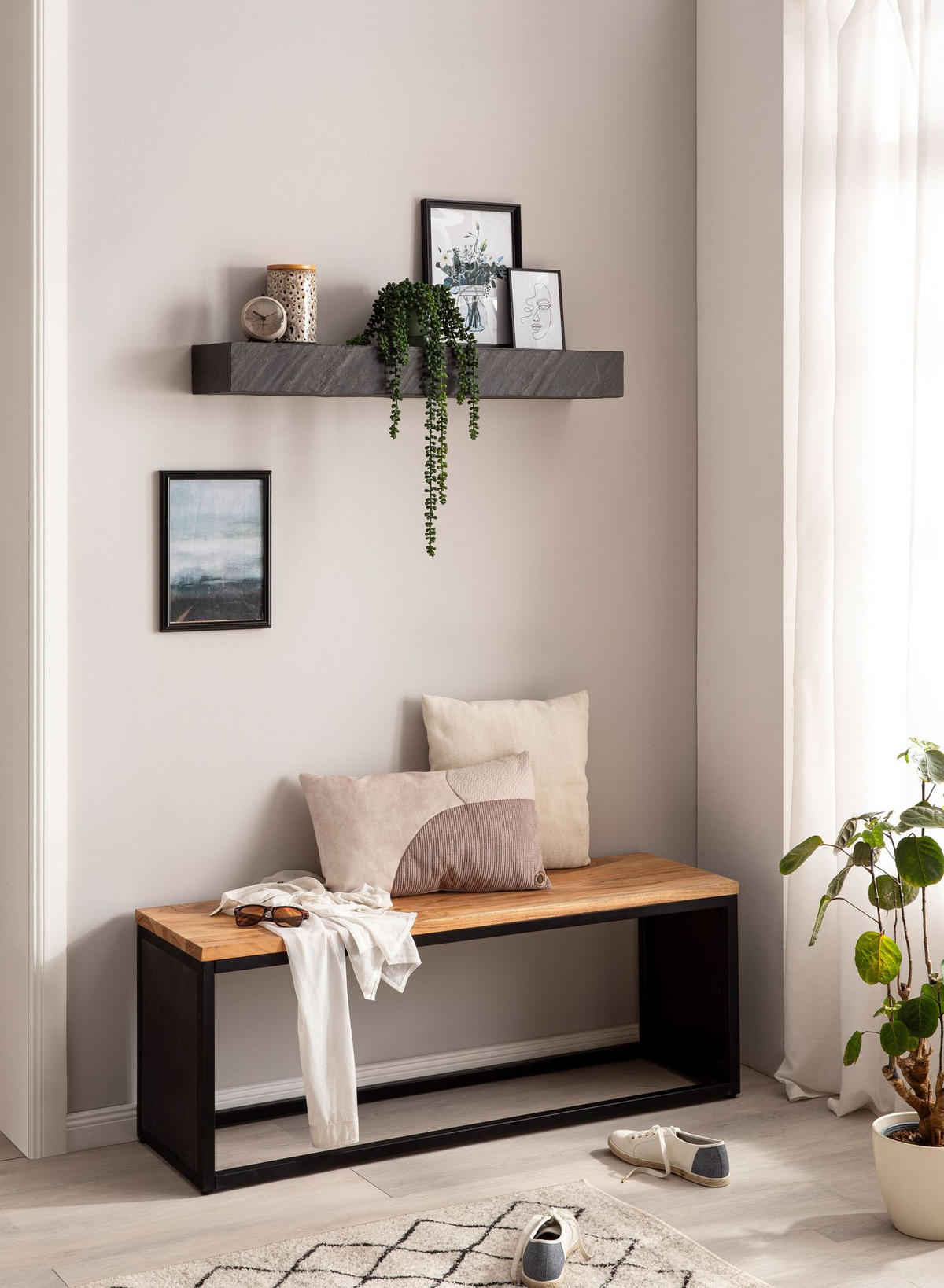 WANDREGAL Mango Massivholz Steinoptik Rechteckig Modern, Grau 90x20x10 cm - Grau, Holz (90/10/20cm) - KADIMA DESIGN