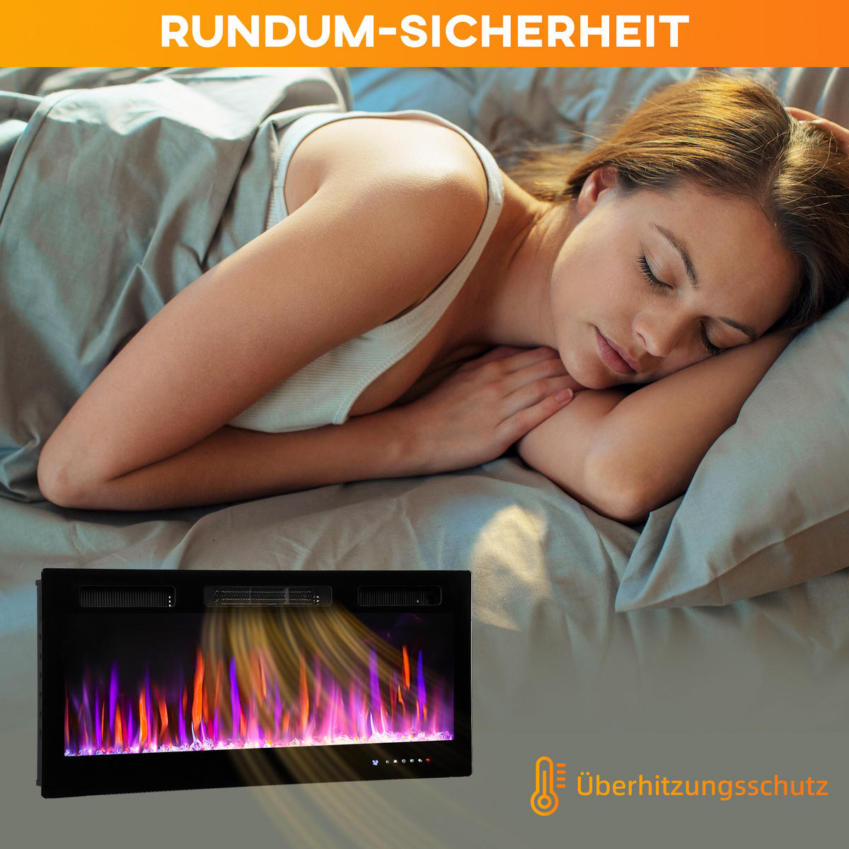 ELEKTROKAMIN mit Heizung 11 farbigen Flammeneffekten 12 Kristallfarben - Schwarz, Metall (9.4/47/106.7cm) - HOMCOM