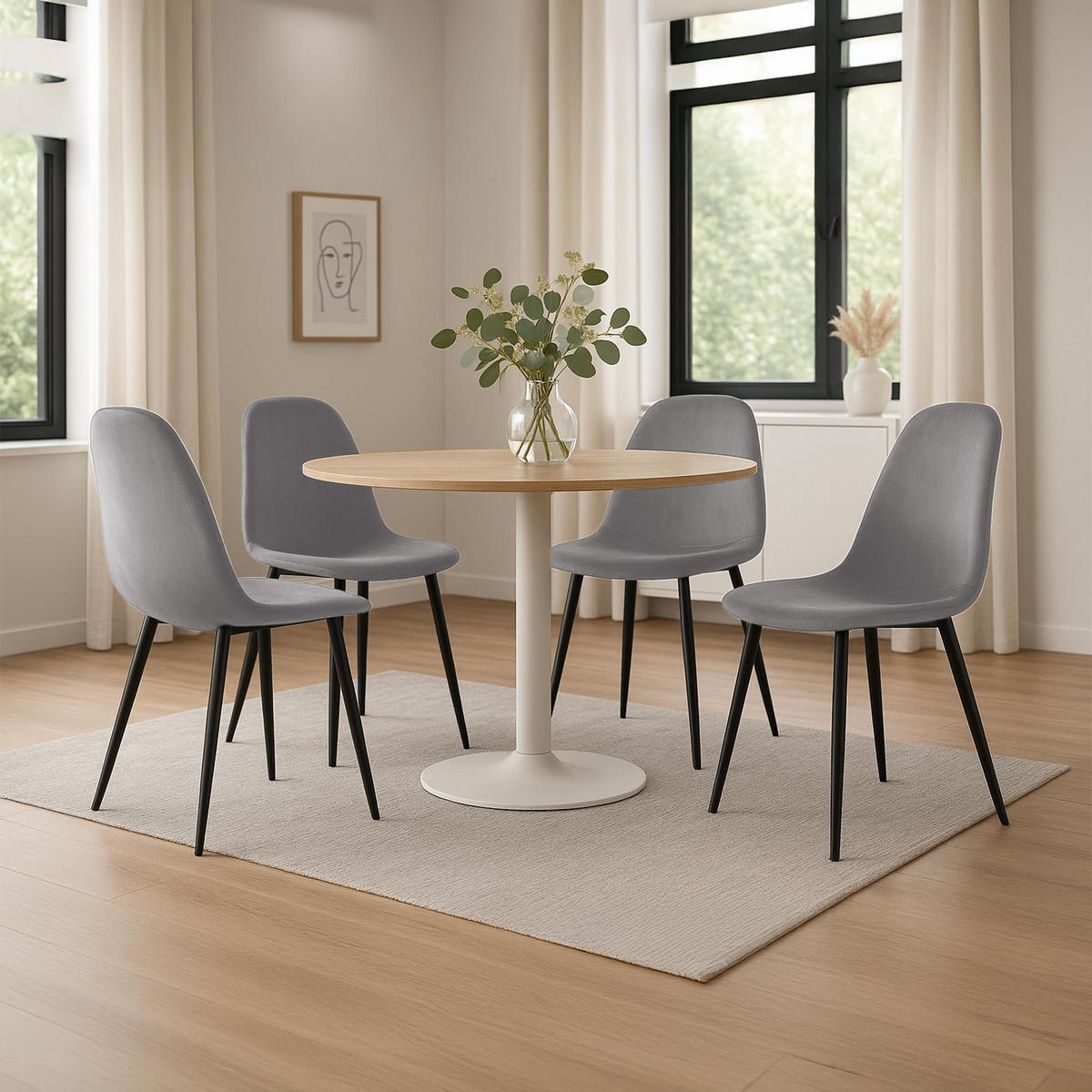 STUHL 4er Set Samt Grau - Schwarz/Grau, Textil/Metall (44/88/51cm) - CLP