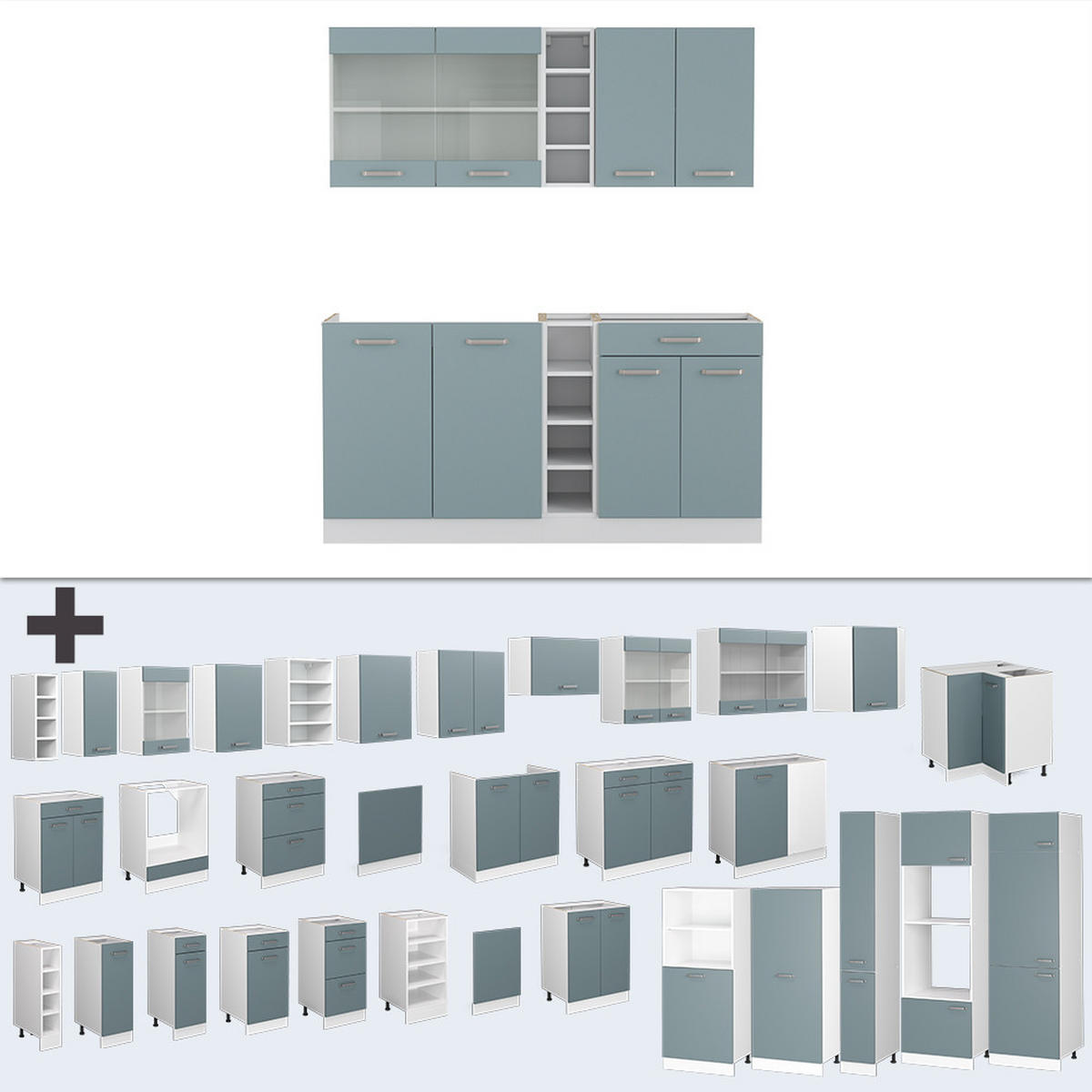 SINGLEKÜCHE R-Line Blau-Grau/Weiß 160 cm, AP Anthrazit - Blaugrau/Weiß, Holzwerkstoff (160/81.6/60cm) - Vicco