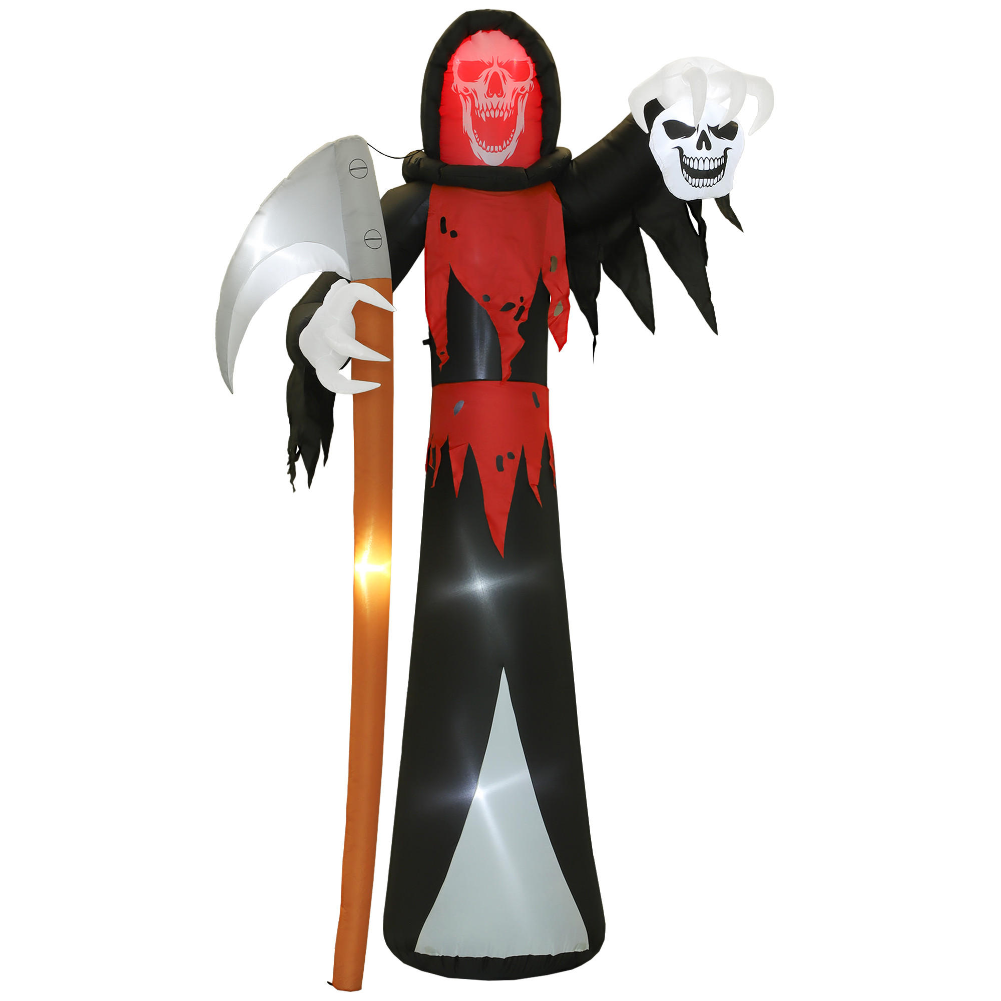 HALLOWEENSKÁ DEKORACE 3,7 m obrovský Smrtka s LED osvětlením pro venkovní použití - černá, textil (115/370/205cm) - Outsunny