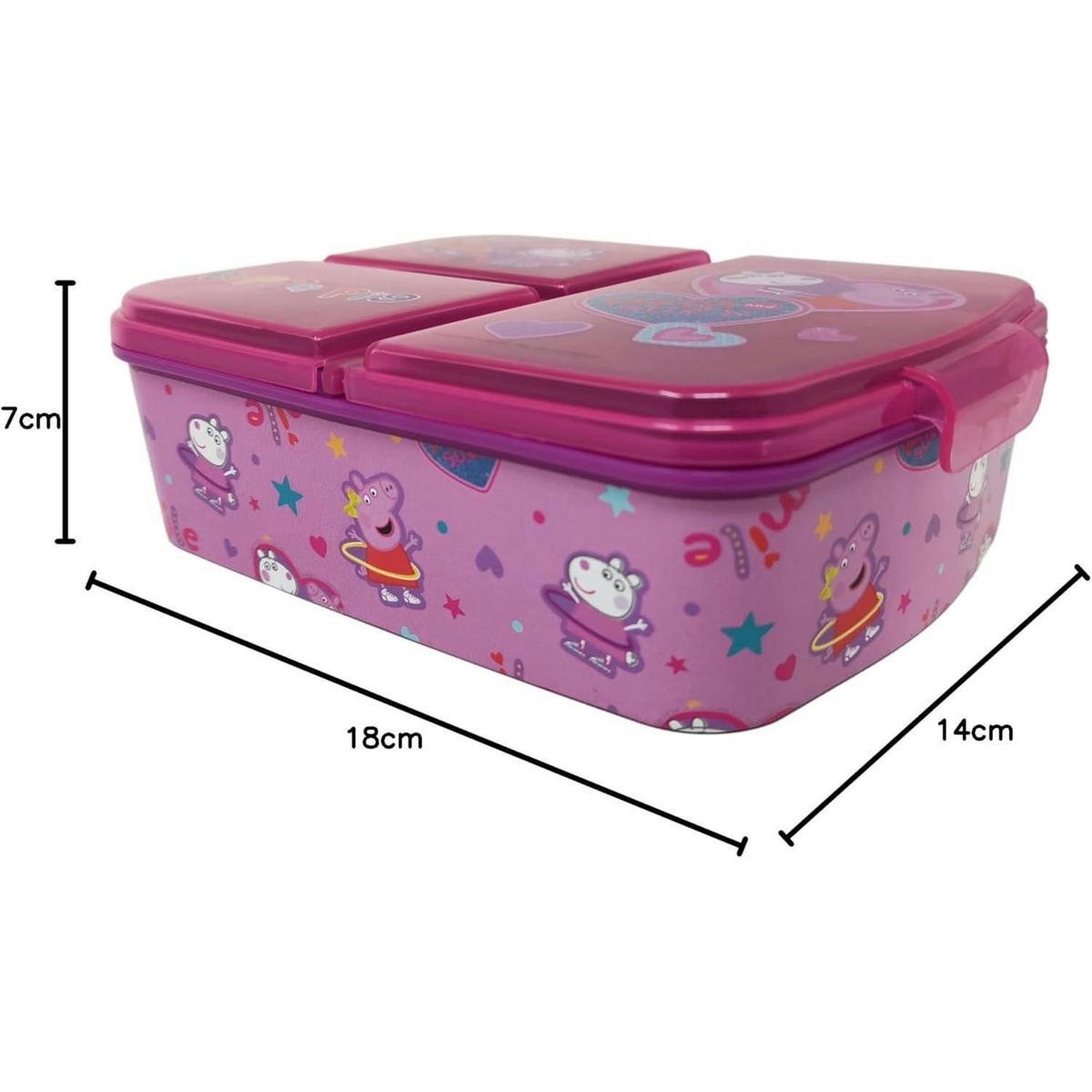 BROTDOSE mit Fächern Peppa Wutz 18 cm - Multicolor, Kunststoff (14/7/18cm)