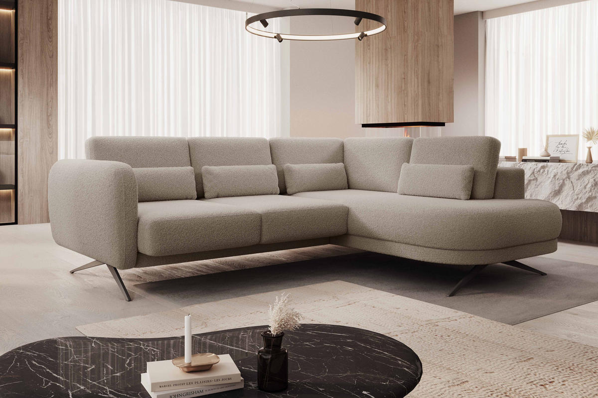 ECKSOFA ILUSIO L 250x205cm, Schlaffunktion, Grau, Rechts - Grau, Holz/Textil (248/205cm) - DomoHome