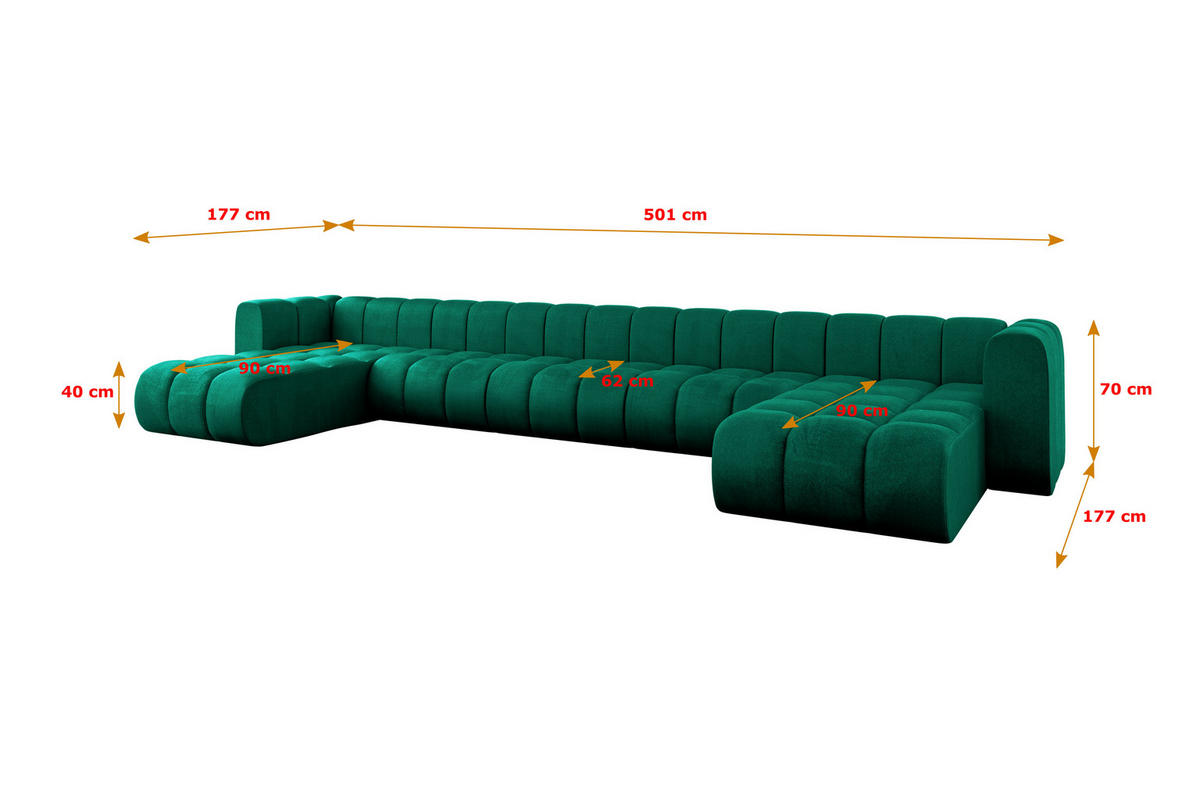 WOHNLANDSCHAFT modulares Sofa Joren-U3 - 501x177x70 cm Grün - Dunkelgrün, Holzwerkstoff/Textil (501/70/177cm) - ALTDECOR