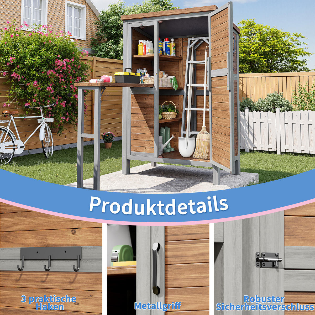 GARTENSCHRANK Tannenholz mit ausklappbarer Arbeitsplatte - Braun, Holz (46/160/86cm) - ComfortXL