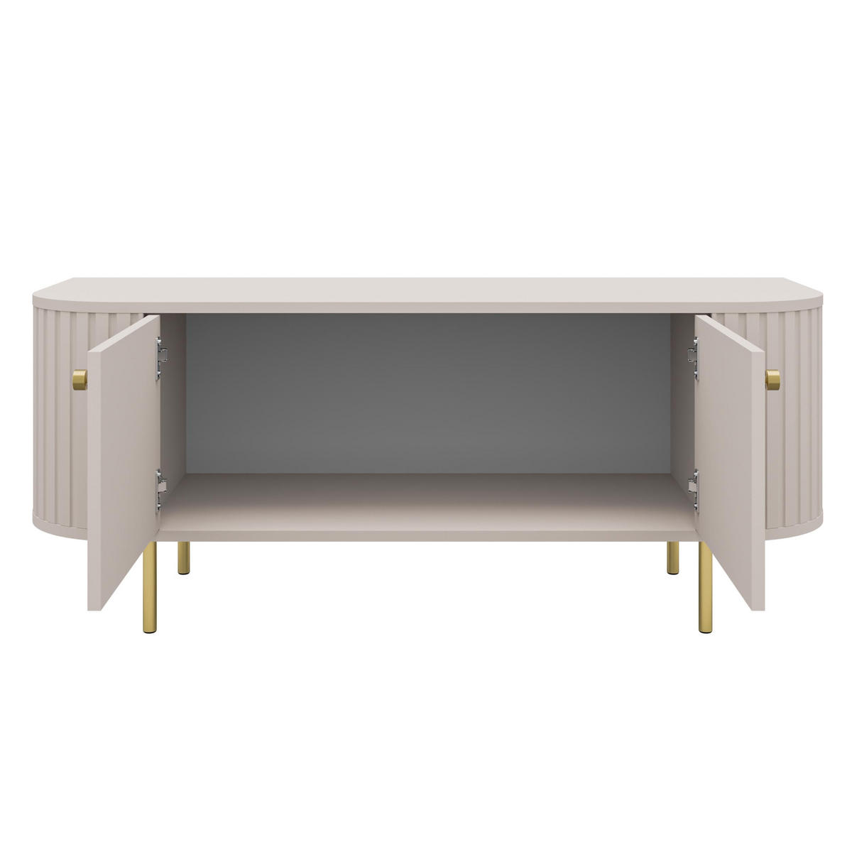 LOWBOARD Halay Beige, 2 Türen Moderne Rillenstruktur 123 cm, mit runden Kanten - Beige/Goldfarben, Holzwerkstoff/Metall (123/50/42.3cm) - AX Living