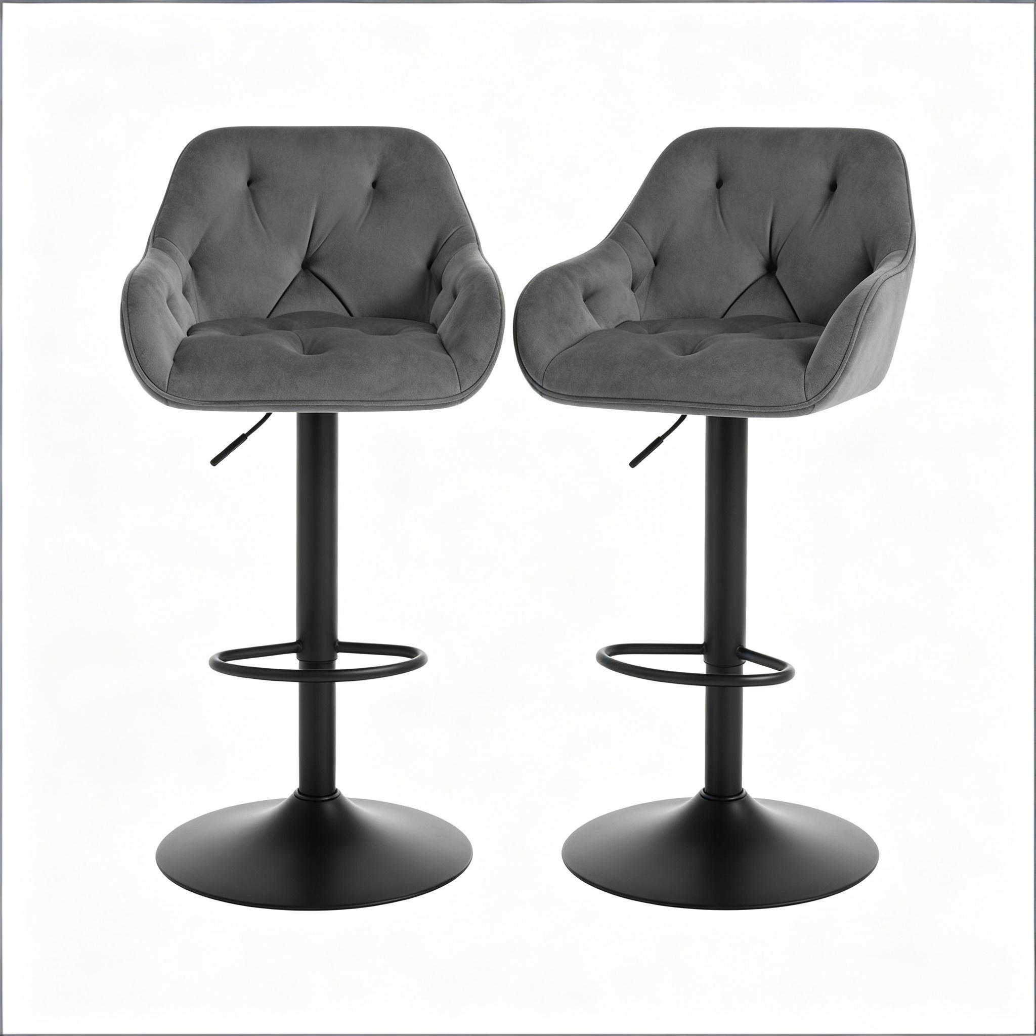 BARHOCKER 2er-Set Dunkelgrau Samt Höhenverstellbar Drehbar mit Rückenlehne - Dunkelgrau, Metall (37.5/108.5/37cm) - PANGIVO