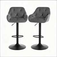 BARHOCKER 2er-Set Dunkelgrau Samt Höhenverstellbar Drehbar mit Rückenlehne - Dunkelgrau, Metall (37.5/108.5/37cm) - PANGIVO