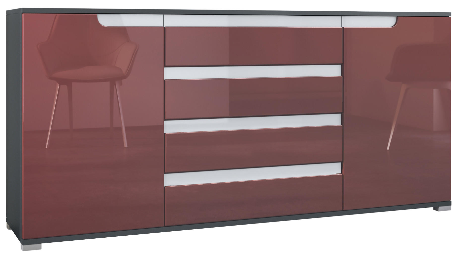 SIDEBOARD Sylt Bordeaux Hochglanz / Weiß Hochglanz - Bordeaux, Holzwerkstoff (166.5/75.5/35cm) - Vladon