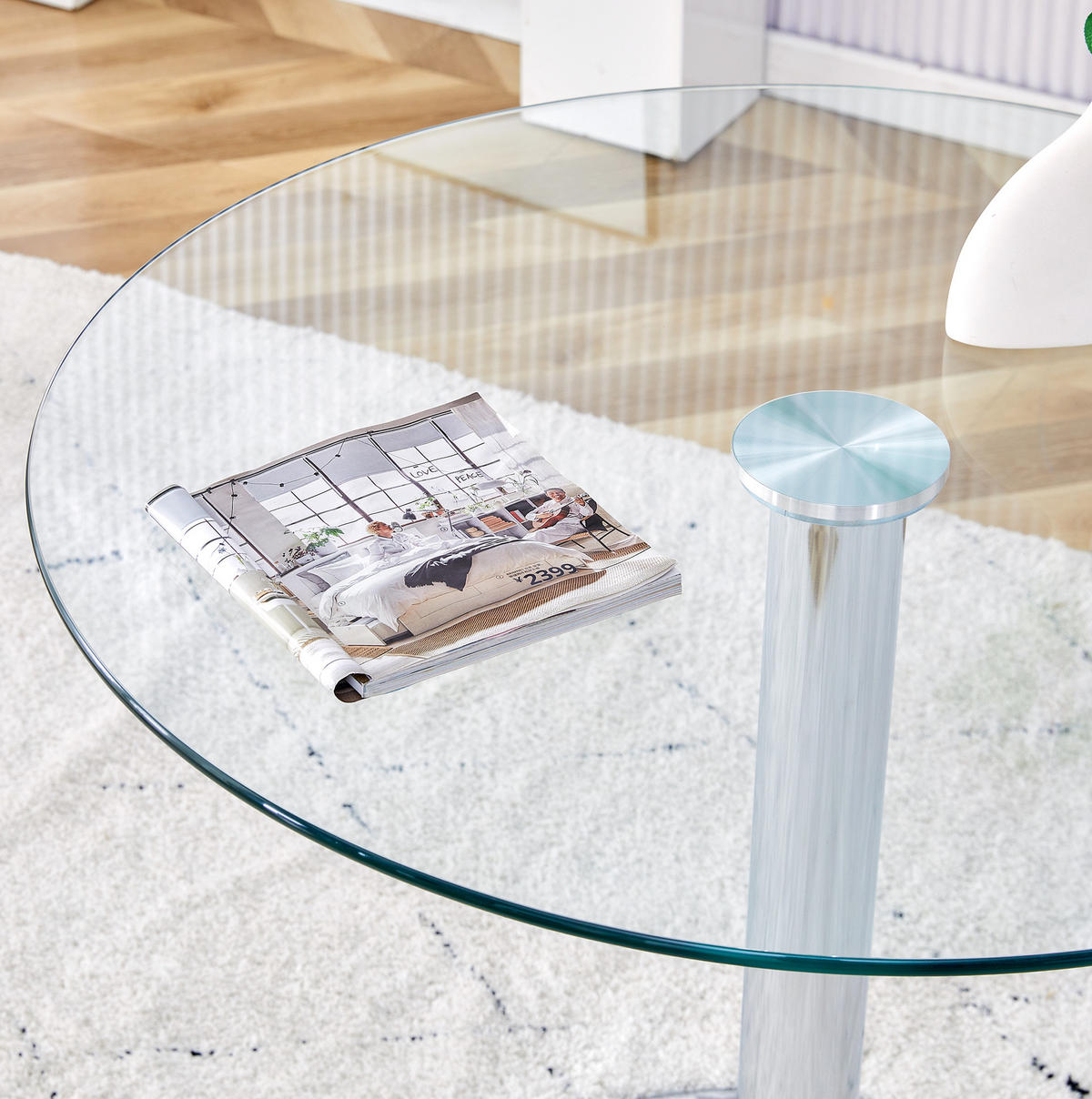 BARTISCH 85/85/76 cm aus Glas und Metall, rundes Design mit stabilem Metallgestell, Silber/Transparent - Silberfarben, Glas (85/85/76cm) - Redom